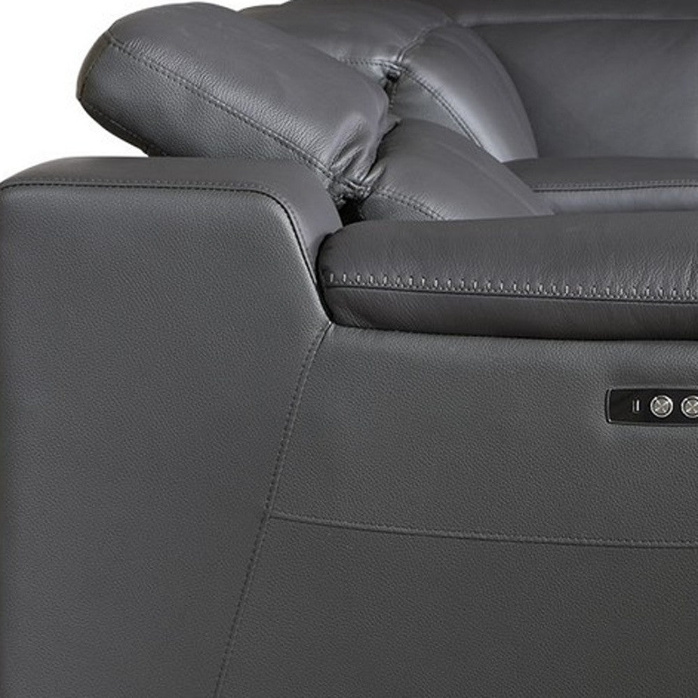 Gray Italian Leather Power Reclining U Shaped Eight Piece Corner Sectional With Console-6