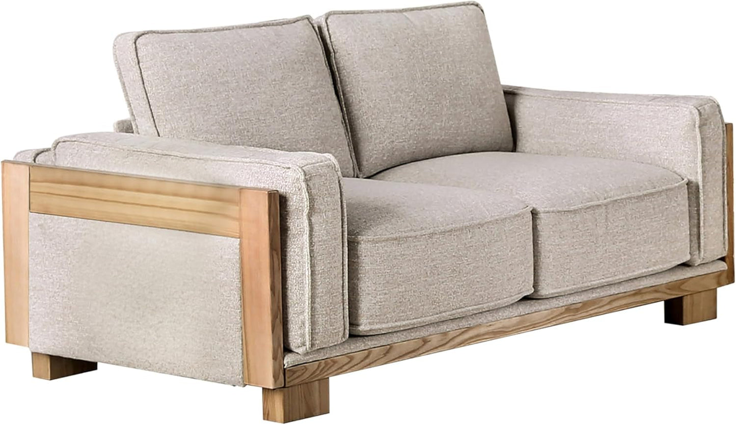 Oran Modern 3-Piece Fabric Upholstered Sofa Set with Track Arms and Reversible Loose Pillow Backs for Living Room, Home Office, Apartment, Light Brown and Natural-3