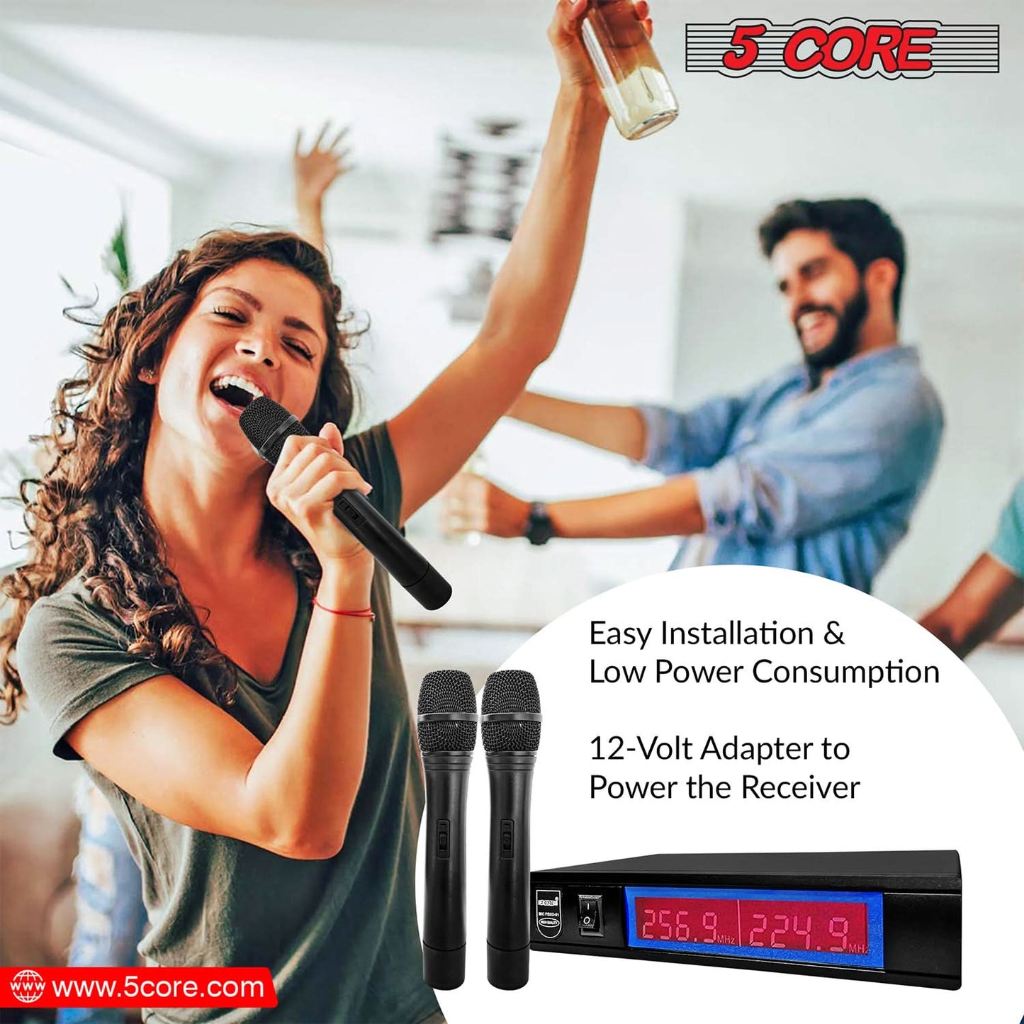 5Core Wireless Microphone VHF Fixed Dual Frequency Microfono Inalambrico 100FT Range-3