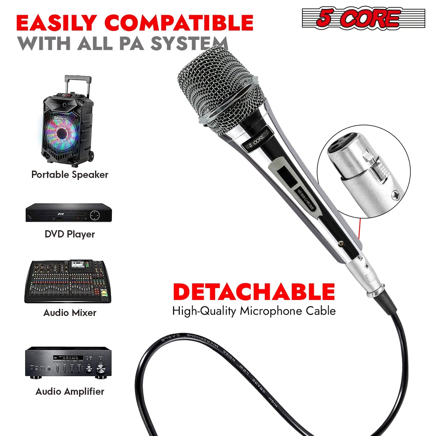 5Core XLR Microphone Dynamic Mic Karaoke Singing Studio Microfono Handheld Mics-3