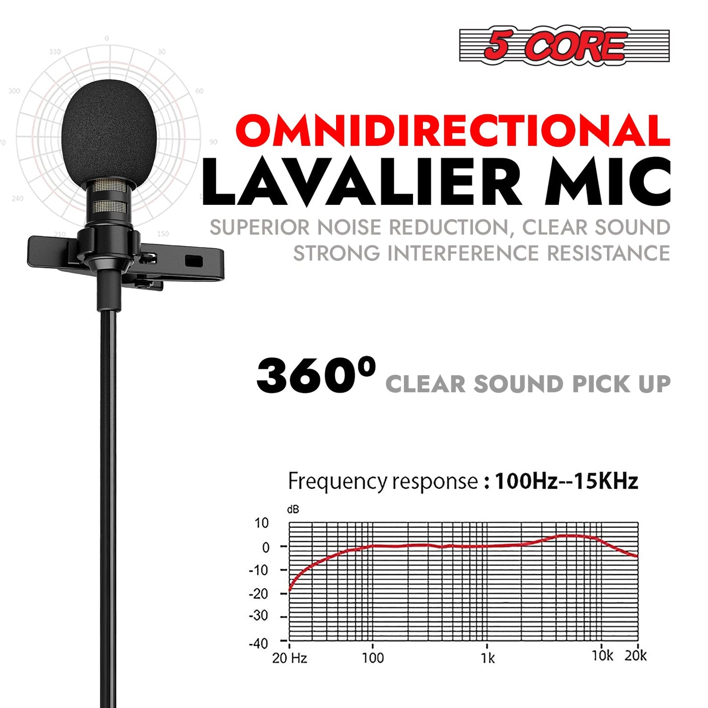 5Core Lavalier Microphone Clip On Professional Grade 3.5mm Lav Lapel Mic Omnidirectional-3