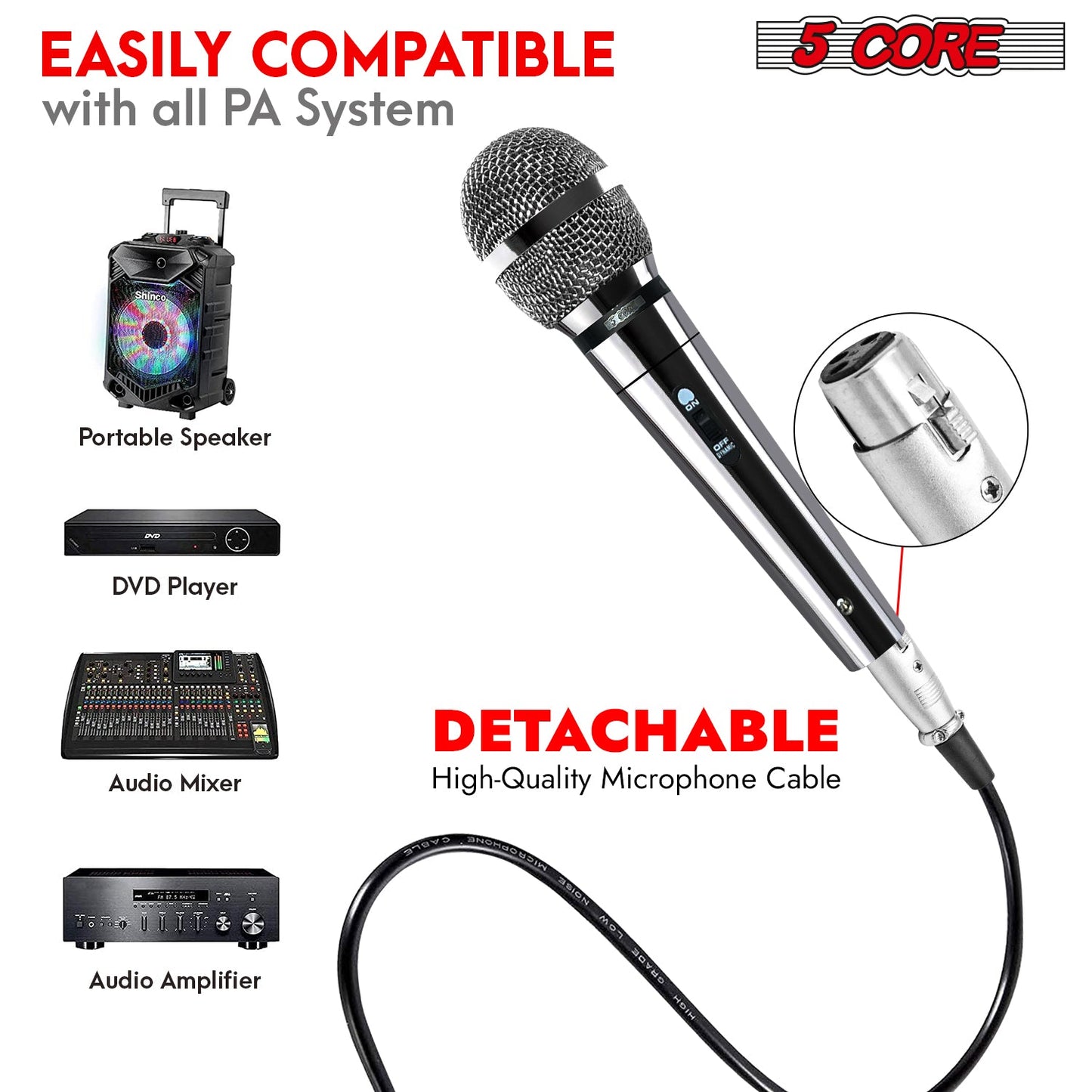 5Core XLR Microphone Dynamic Mic Karaoke Singing Studio Microfono Handheld Mics-3