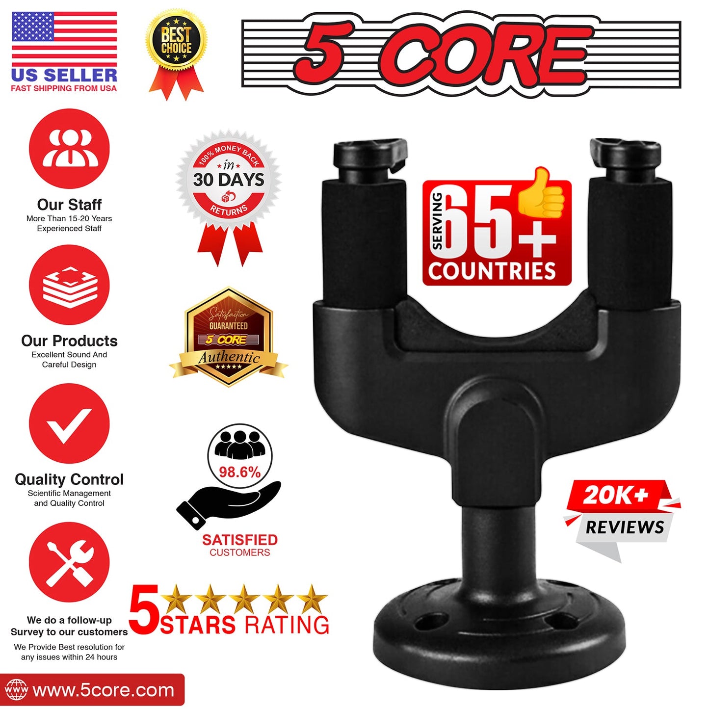 5Core Guitar Wall Mount Hanger Hook Metal Base Soft Padding Adjustable Rotatable Holder-3