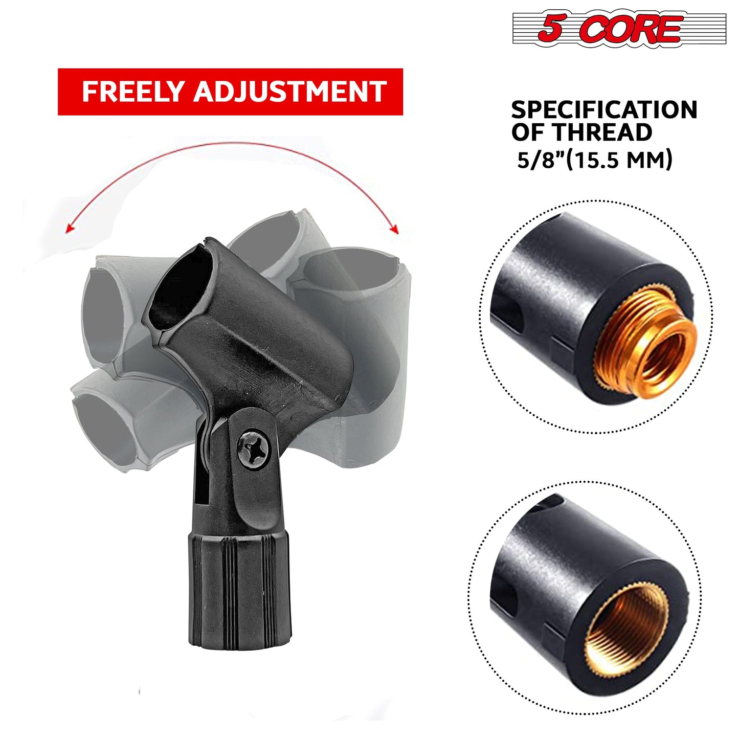 5 Core Microphone Clip Holder 2 Pieces with Screw Adapters 5/8 to 3/8 Inch-3