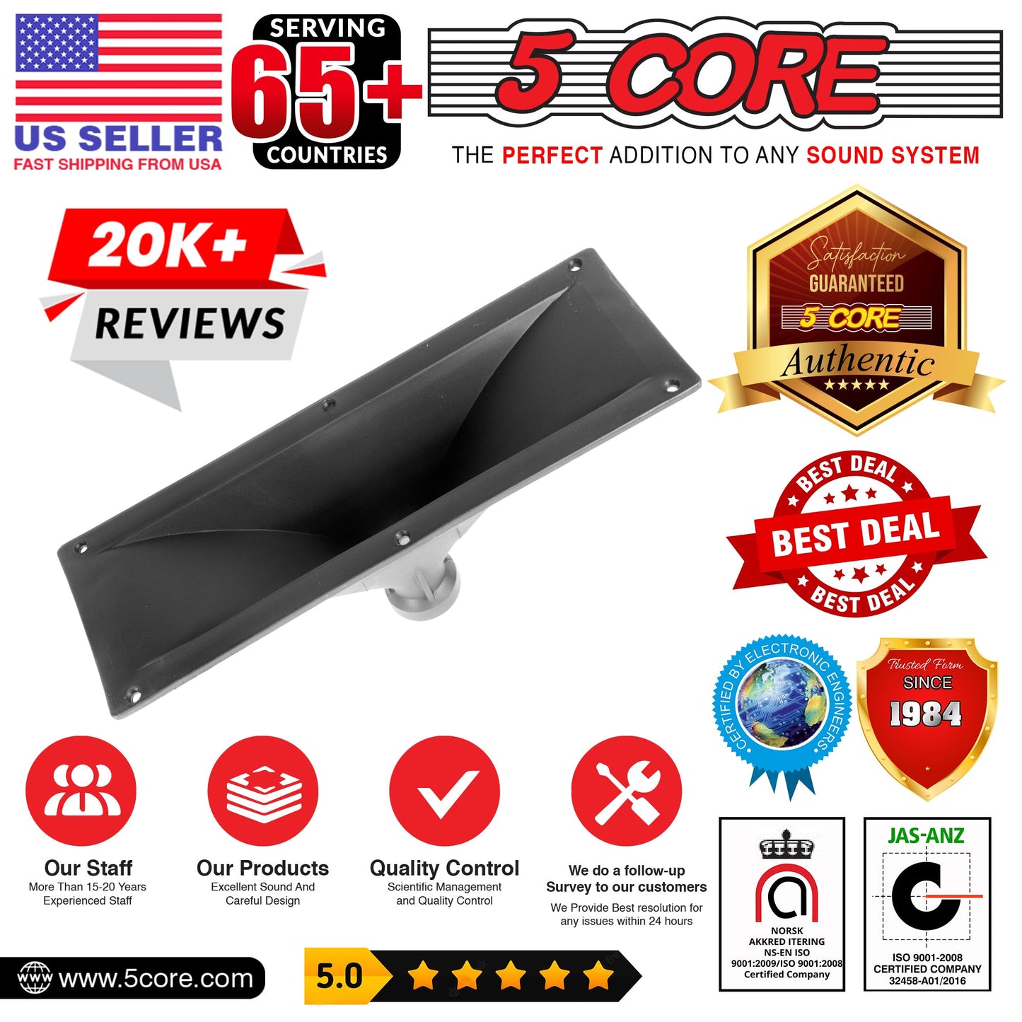 5 CORE 15x5 Rectangle Plastic Screw-On Horn for Assorted Speaker Cabinets 34mm Throat HISE 15X5 1PC-3
