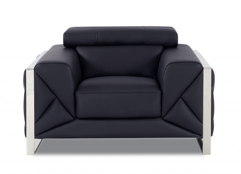 Three Piece Indoor Black Italian Leather Six Person Seating Set-2