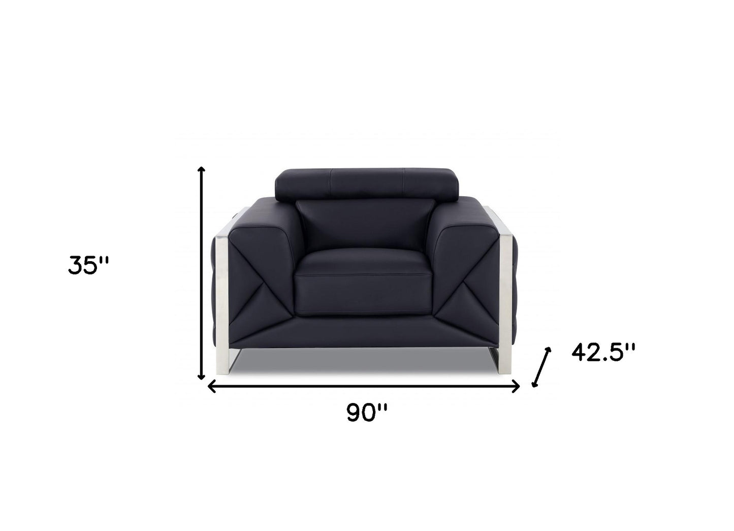 Three Piece Indoor Black Italian Leather Six Person Seating Set-6