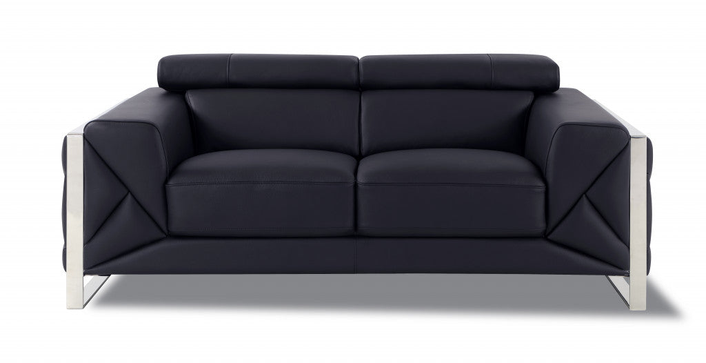 Two Piece Indoor Black Italian Leather Five Person Seating Set-2