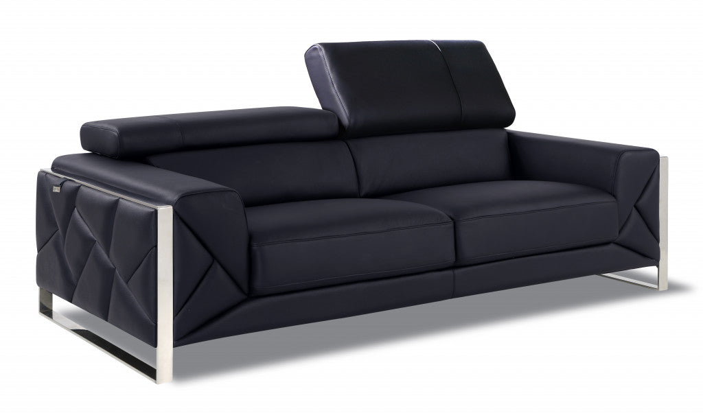Two Piece Indoor Black Italian Leather Five Person Seating Set-4