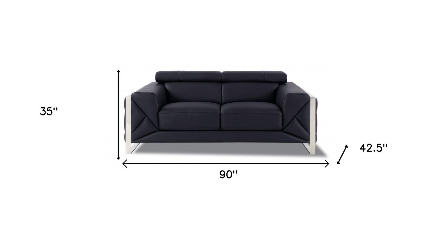 Two Piece Indoor Black Italian Leather Five Person Seating Set-6