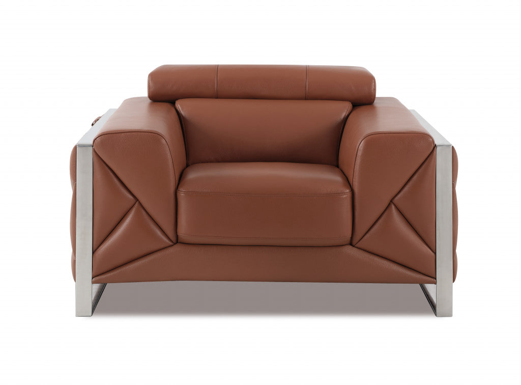 Three Piece Indoor Camel Italian Leather Six Person Seating Set-2