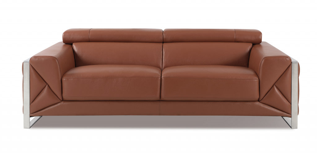 Three Piece Indoor Camel Italian Leather Six Person Seating Set-4
