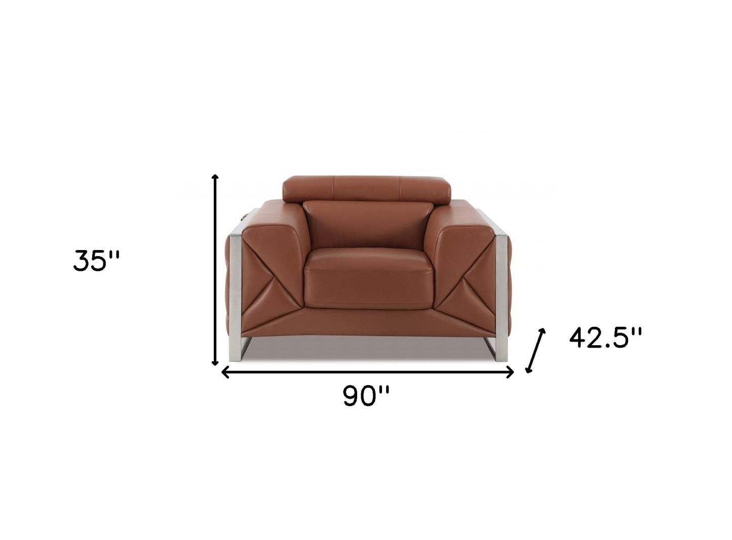 Three Piece Indoor Camel Italian Leather Six Person Seating Set-6