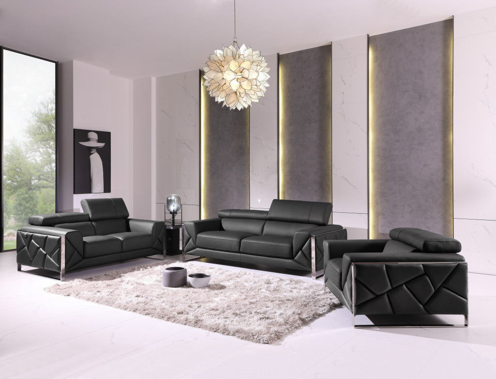 Three Piece Indoor Dark Gray Italian Leather Six Person Seating Set-5