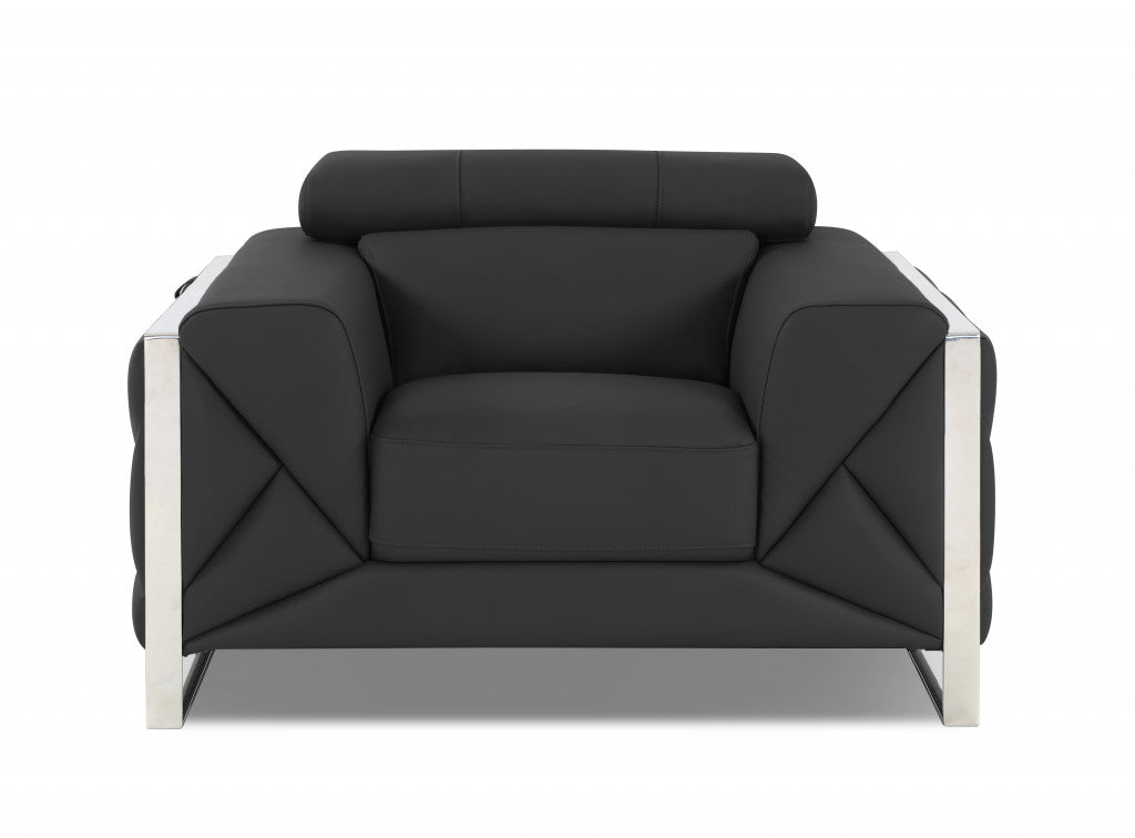 Three Piece Indoor Dark Gray Italian Leather Six Person Seating Set-2