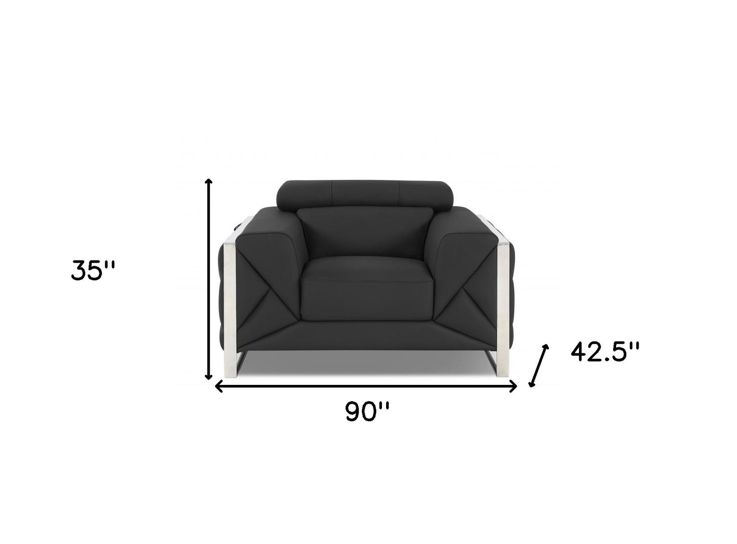 Three Piece Indoor Dark Gray Italian Leather Six Person Seating Set-6
