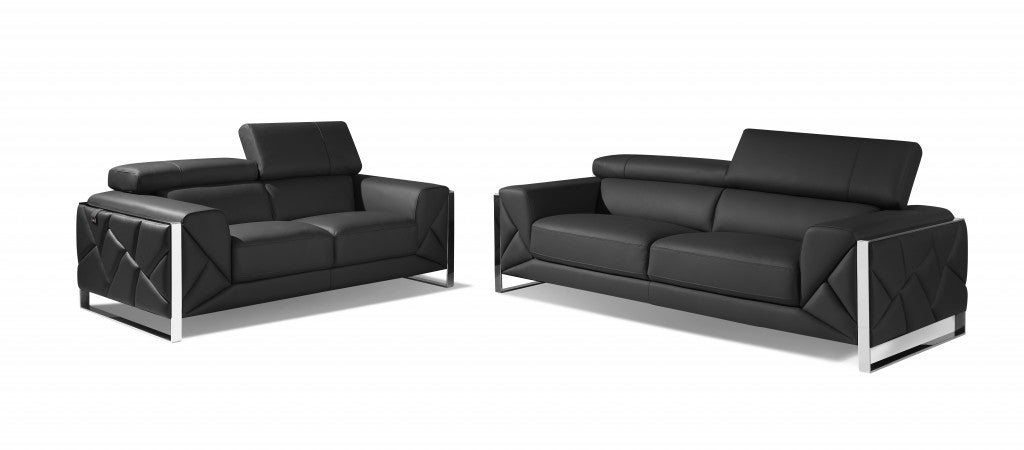 Two Piece Indoor Dark Gray Italian Leather Five Person Seating Set-0
