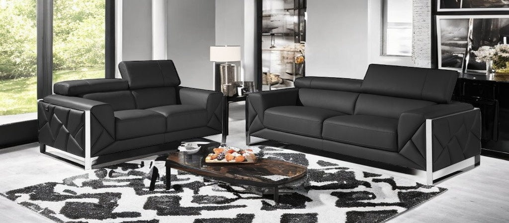 Two Piece Indoor Dark Gray Italian Leather Five Person Seating Set-1