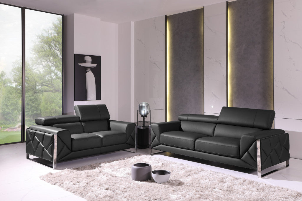 Two Piece Indoor Dark Gray Italian Leather Five Person Seating Set-5