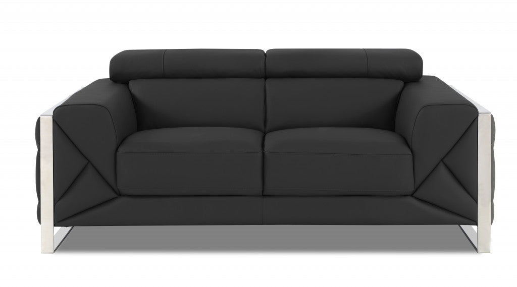 Two Piece Indoor Dark Gray Italian Leather Five Person Seating Set-2