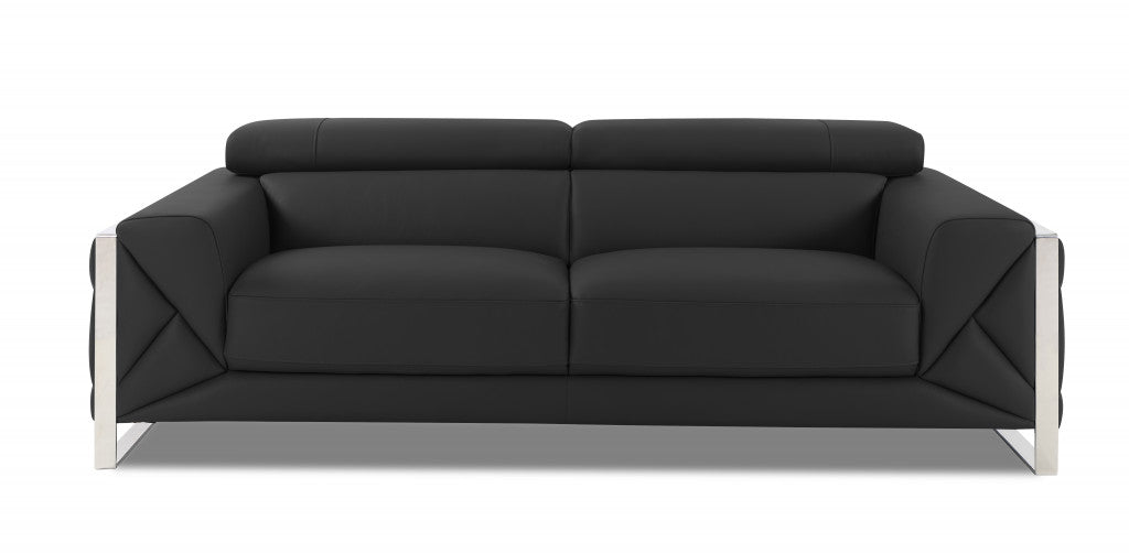 Two Piece Indoor Dark Gray Italian Leather Five Person Seating Set-3