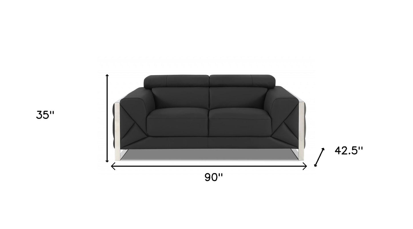 Two Piece Indoor Dark Gray Italian Leather Five Person Seating Set-6