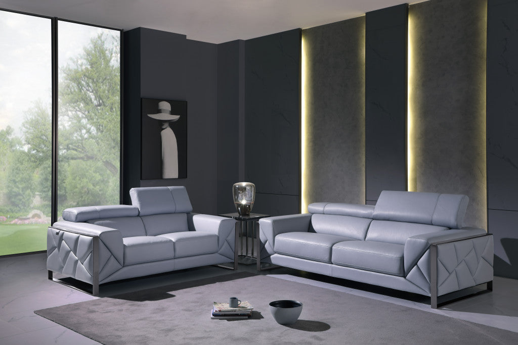 Two Piece Indoor Light Blue Italian Leather Five Person Seating Set-5