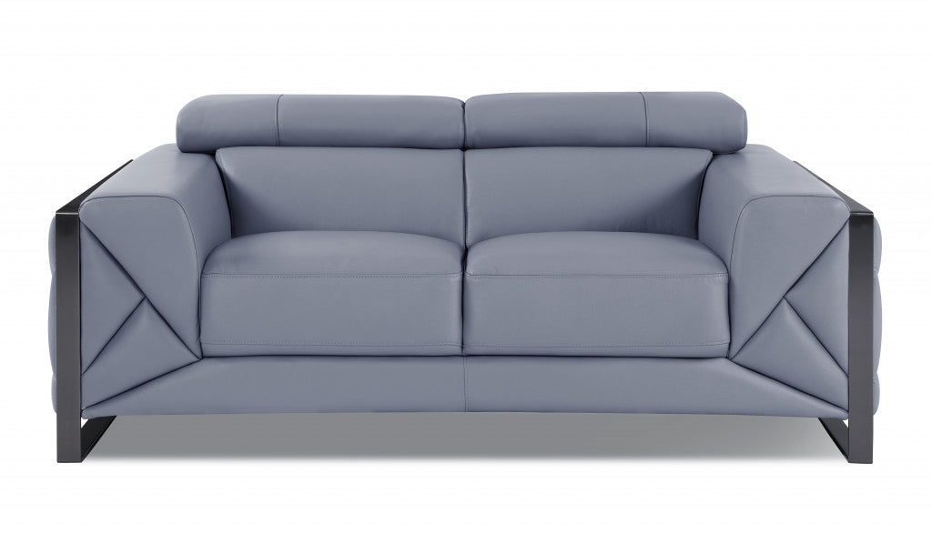 Two Piece Indoor Light Blue Italian Leather Five Person Seating Set-2