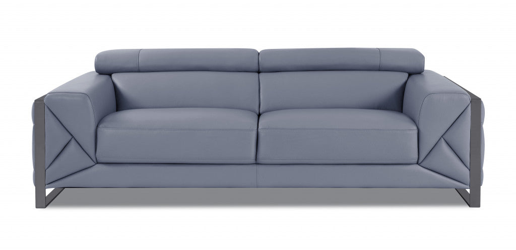 Two Piece Indoor Light Blue Italian Leather Five Person Seating Set-3