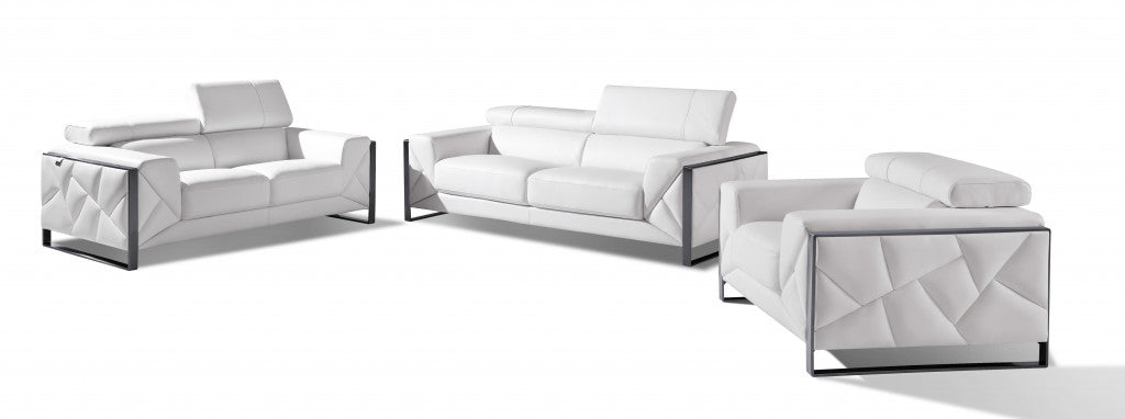 Three Piece Indoor White Italian Leather Six Person Seating Set-0
