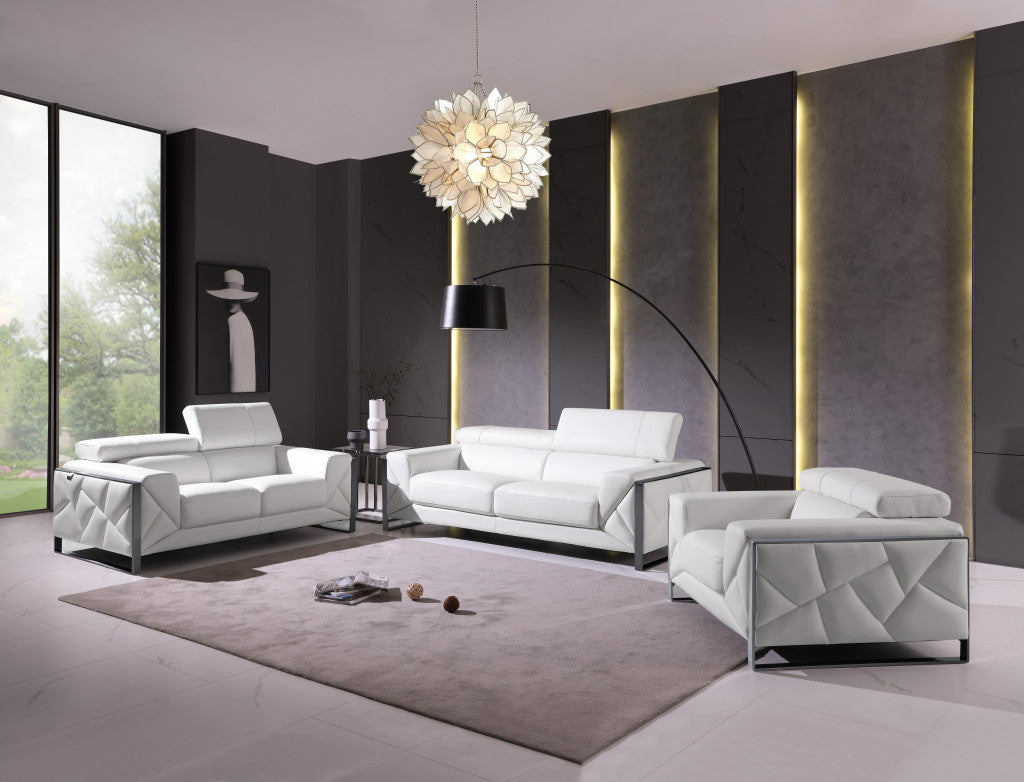 Three Piece Indoor White Italian Leather Six Person Seating Set-5