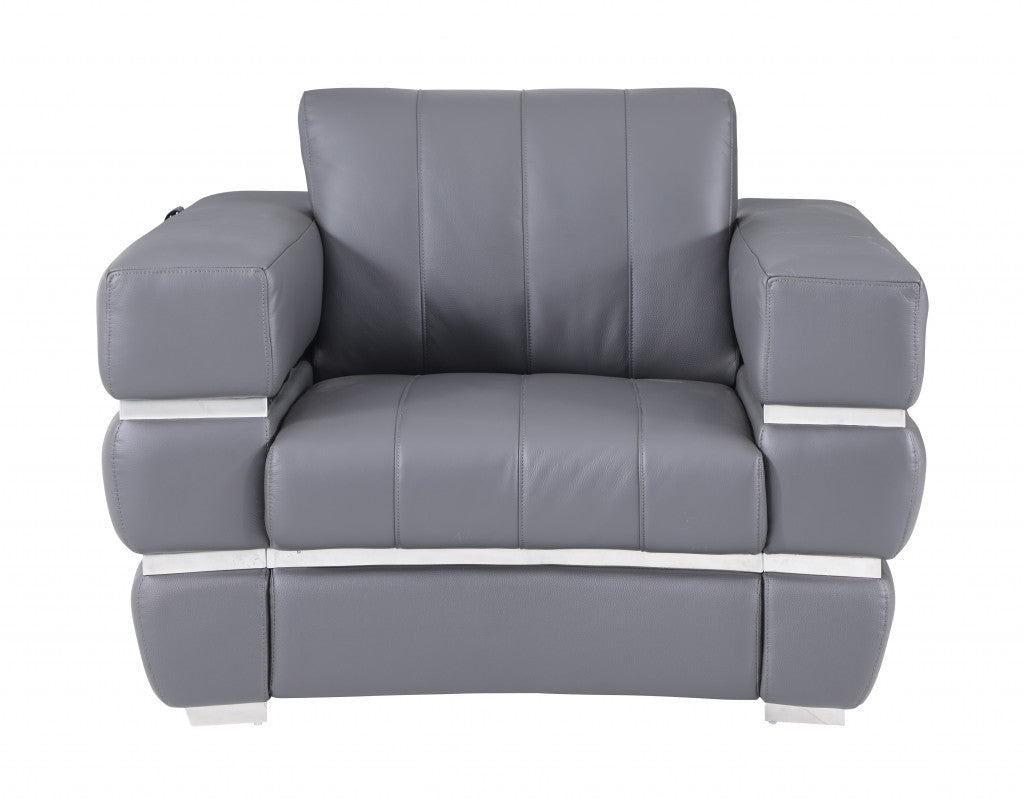 Three Piece Indoor Dark Gray Italian Leather Six Person Seating Set-2