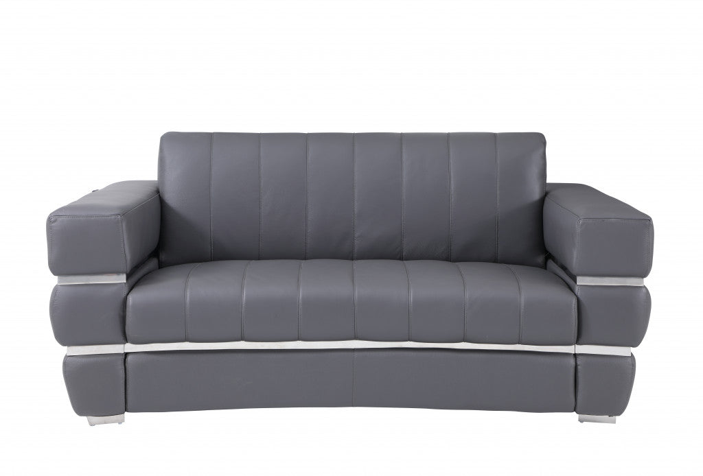 Three Piece Indoor Dark Gray Italian Leather Six Person Seating Set-3