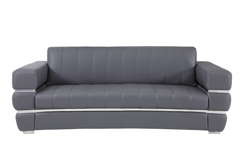 Three Piece Indoor Dark Gray Italian Leather Six Person Seating Set-4