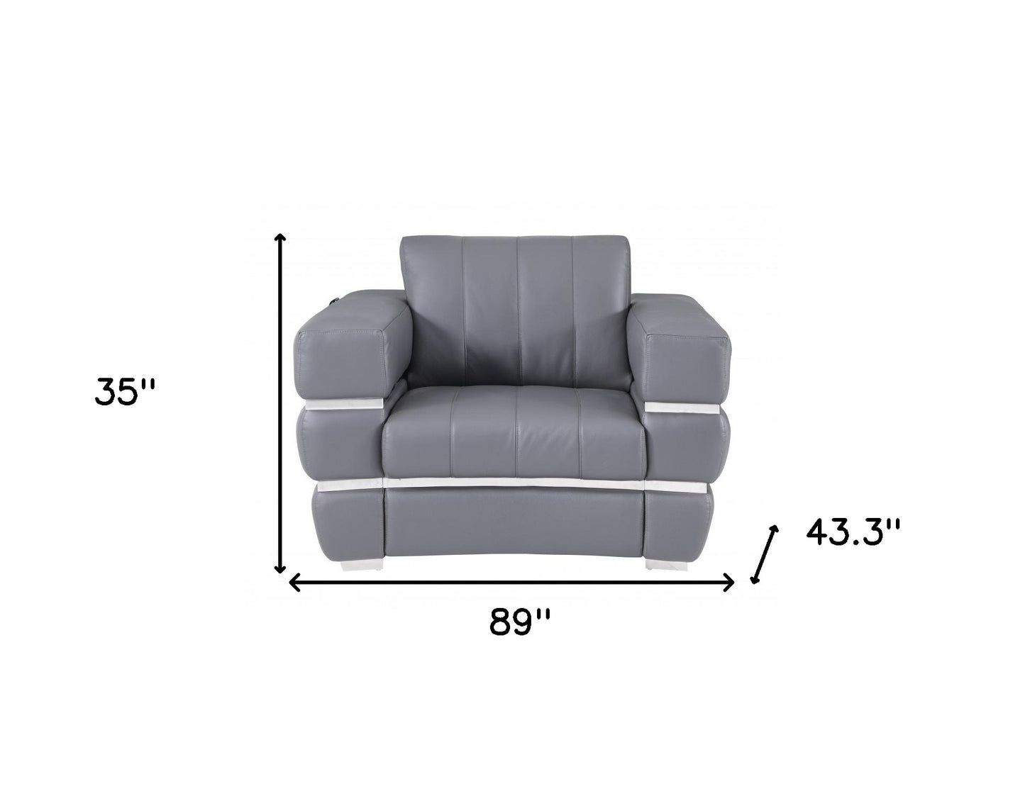 Three Piece Indoor Dark Gray Italian Leather Six Person Seating Set-6