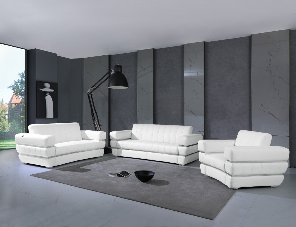 Three Piece Indoor White Italian Leather Six Person Seating Set-5