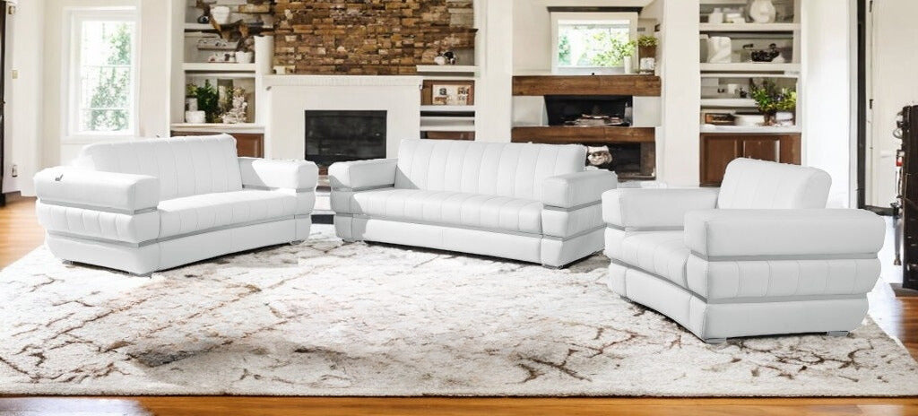 Three Piece Indoor White Italian Leather Six Person Seating Set-1