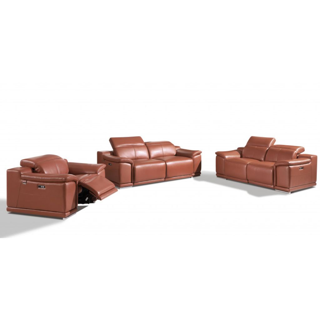 Three Piece Indoor Camel Italian Leather Six Person Seating Set-4