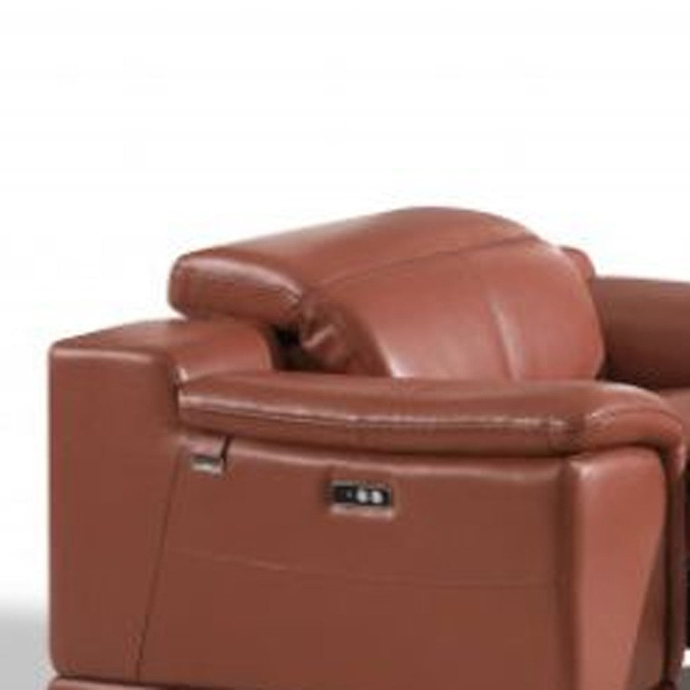 Three Piece Indoor Camel Italian Leather Six Person Seating Set-5