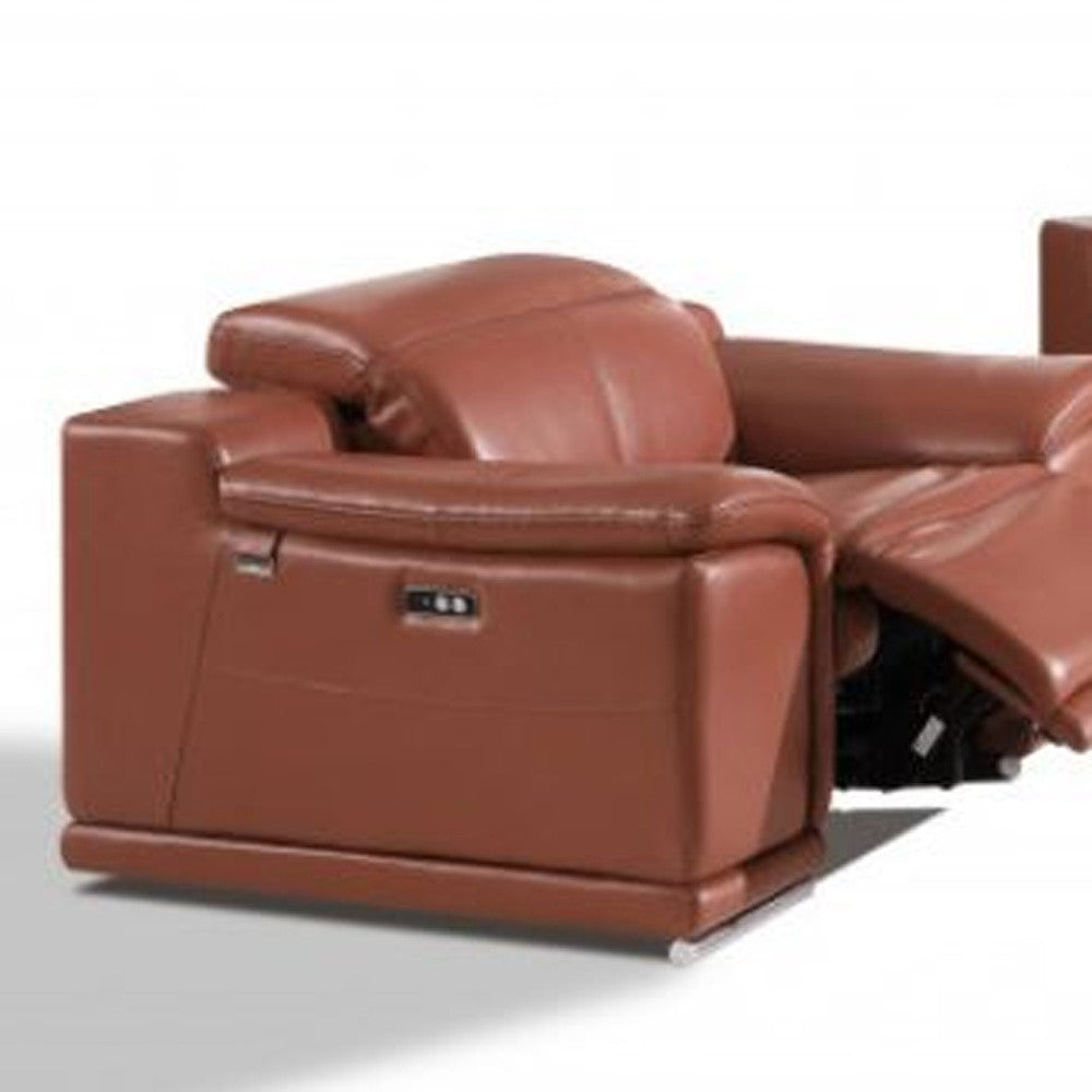 Three Piece Indoor Camel Italian Leather Six Person Seating Set-6