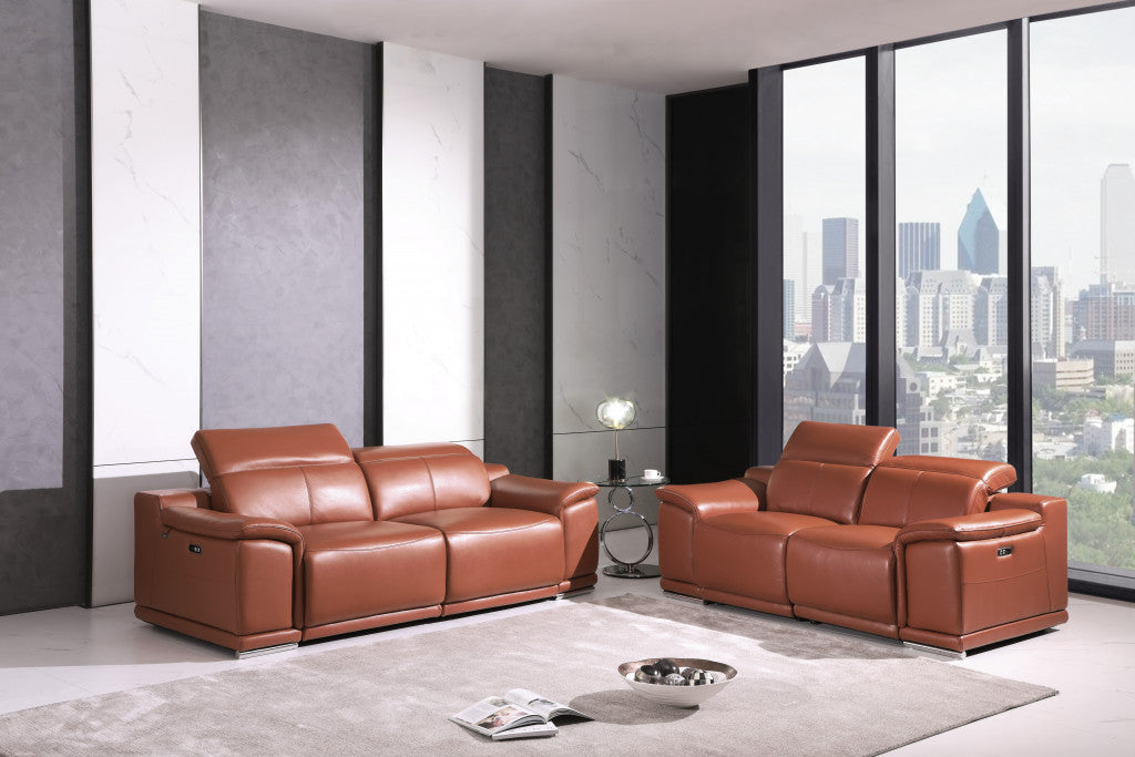 Two Piece Indoor Camel Italian Leather Five Person Seating Set-8