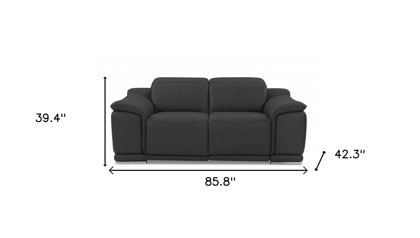 Two Piece Indoor Dark Gray Italian Leather Five Person Seating Set-8