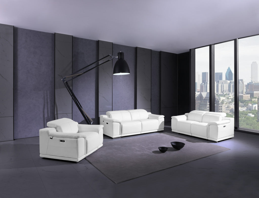 Three Piece Indoor White Italian Leather Six Person Seating Set-5