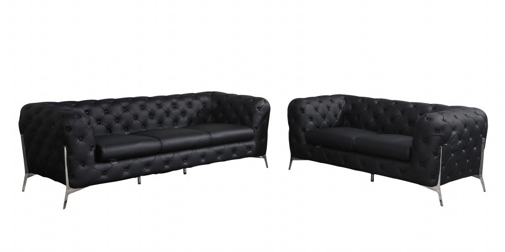 Two Piece Indoor Black Italian Leather Five Person Seating Set-0