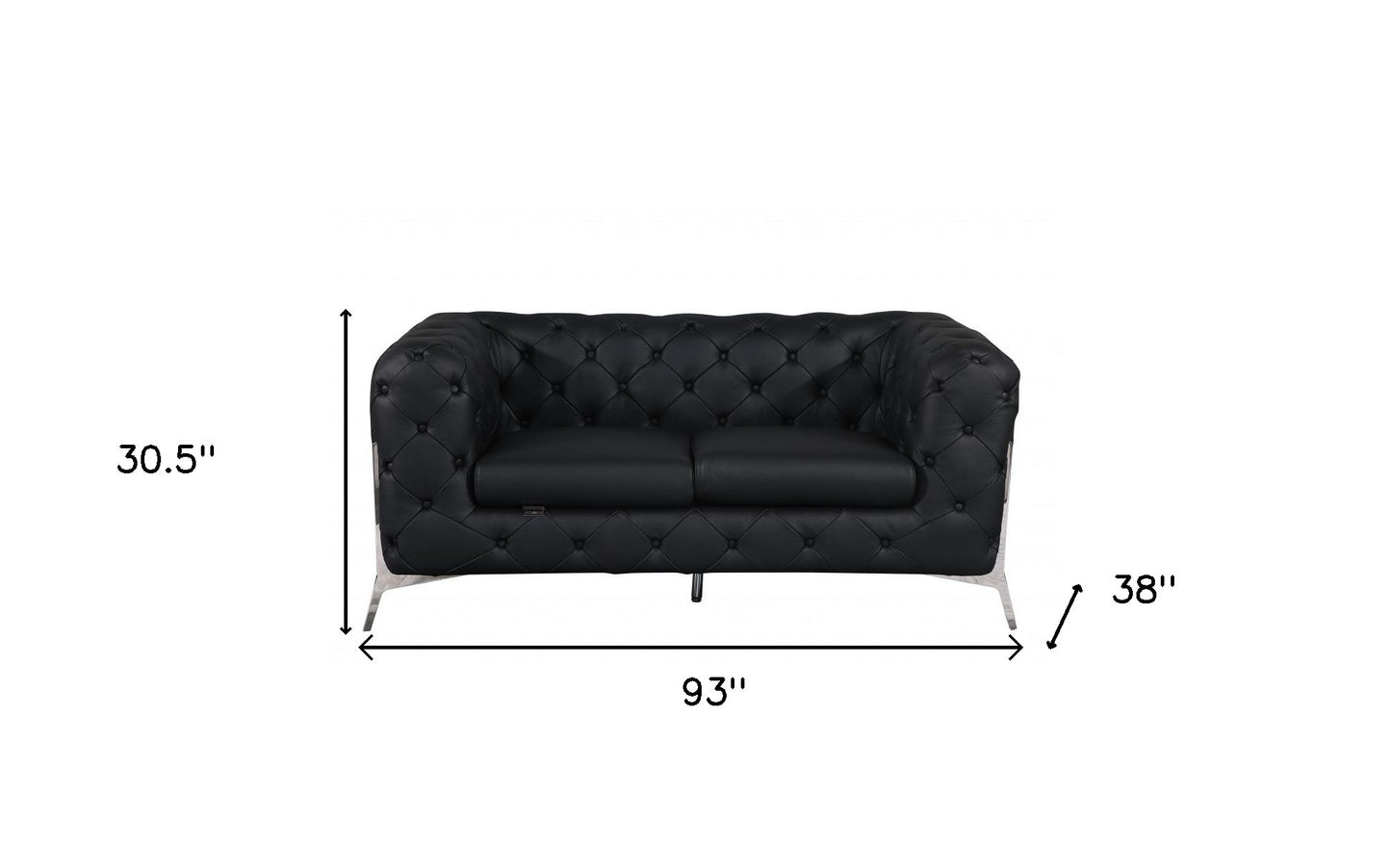 Two Piece Indoor Black Italian Leather Five Person Seating Set-5