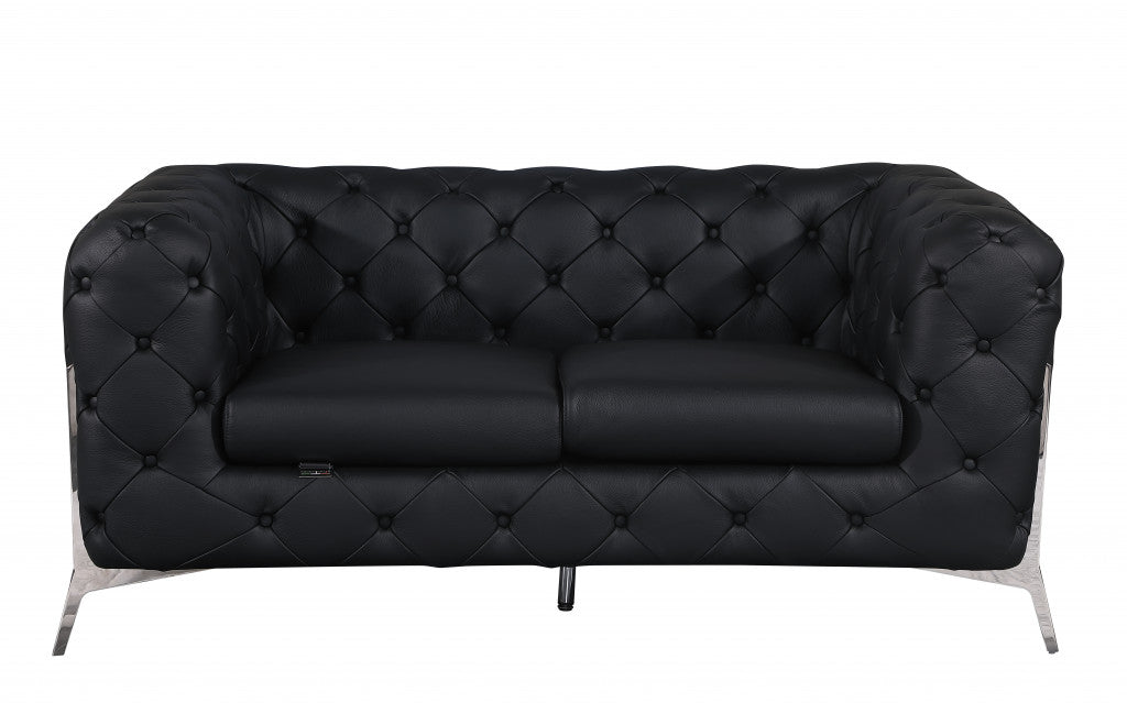Two Piece Indoor Black Italian Leather Five Person Seating Set-2