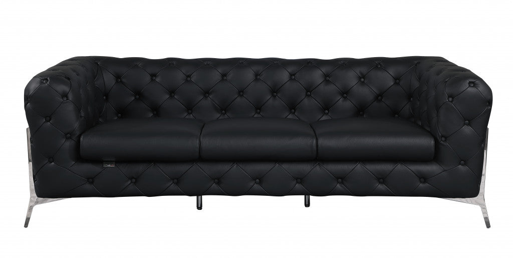 Two Piece Indoor Black Italian Leather Five Person Seating Set-3