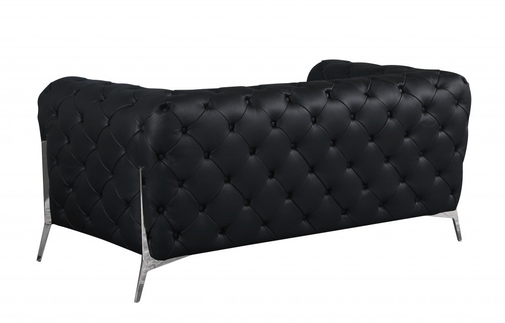 Two Piece Indoor Black Italian Leather Five Person Seating Set-4