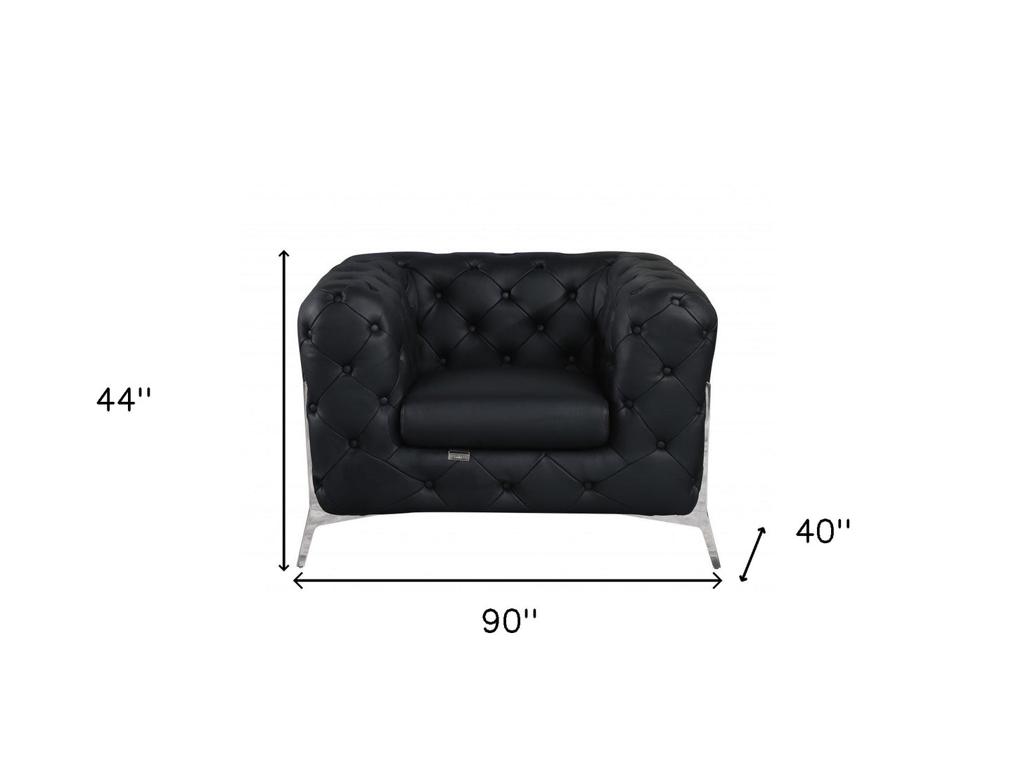 Three Piece Indoor Black Italian Leather Six Person Seating Set-6