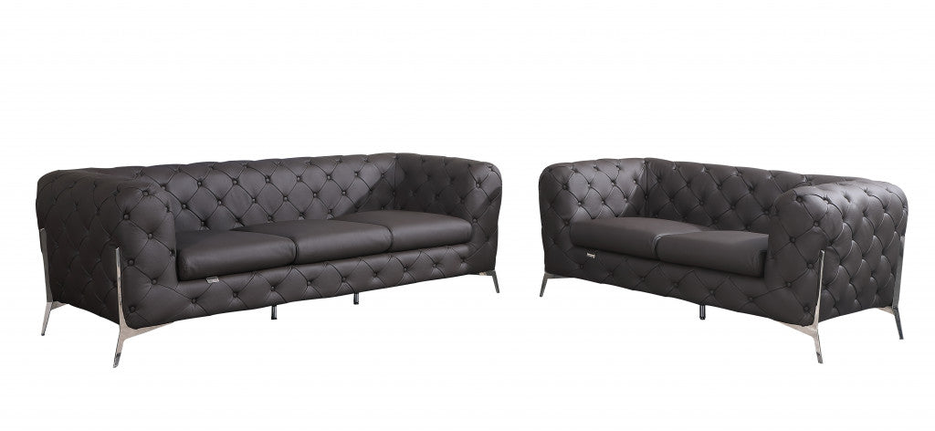 Two Piece Indoor Brown Italian Leather Five Person Seating Set-0